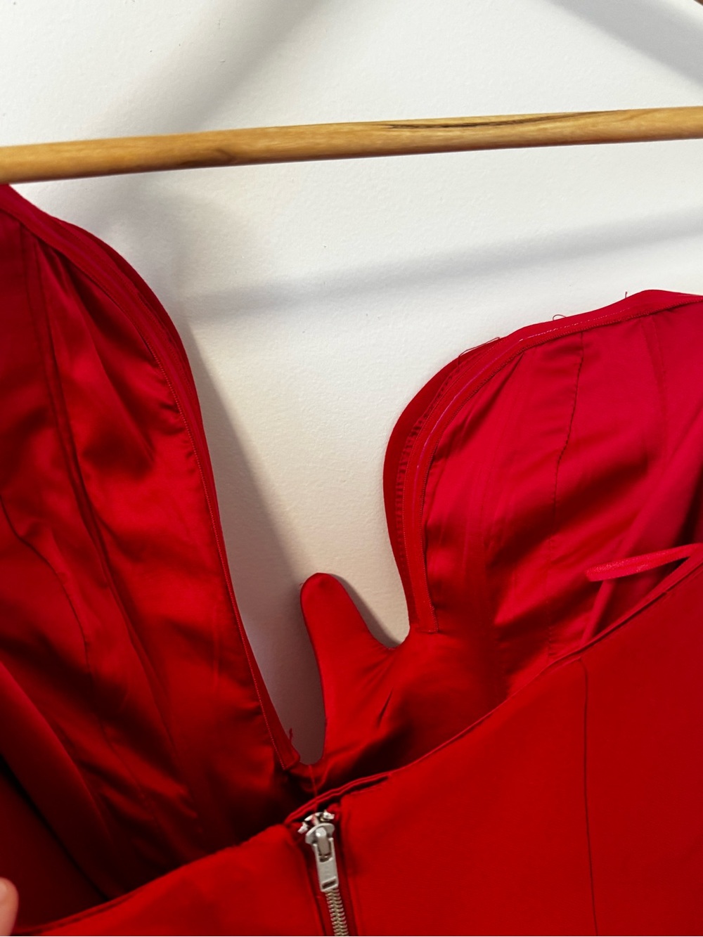 Bardot Red Strapless Midi Dress with Sculpted Flame Neckline in fire red - Picture 9 of 12